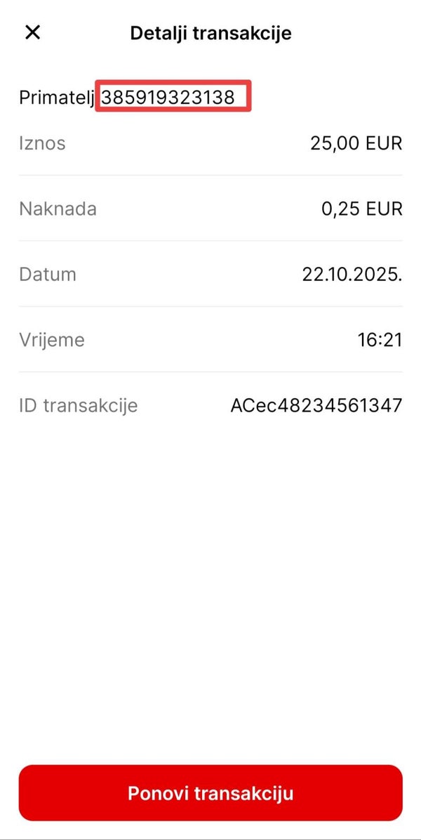 SLANJE NOVCA (JEDAN DIO)