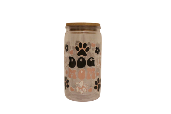 DRINKBEKER MET RIETJE EN BAMBOE DEKSEL DOGS MOM