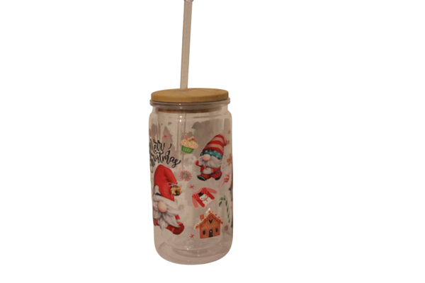 DRINKBEKER MET RIETJE EN BAMBOE DEKSEL KERST