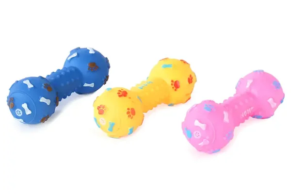 Dog toy squeaker chew rubber bone dumbbell
