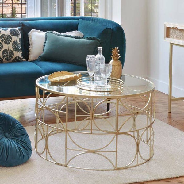 SALONTAFEL MODEL KUNST 71X41 CM GOUD EN GEHARD GLAS