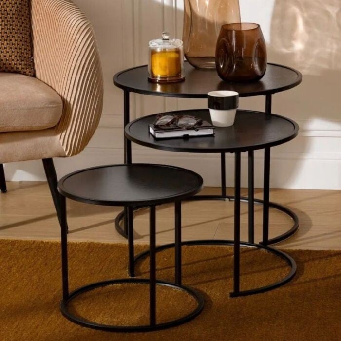 SALONTAFELS SET VAN MODEL NOAN, METAL EN BLACK MDF