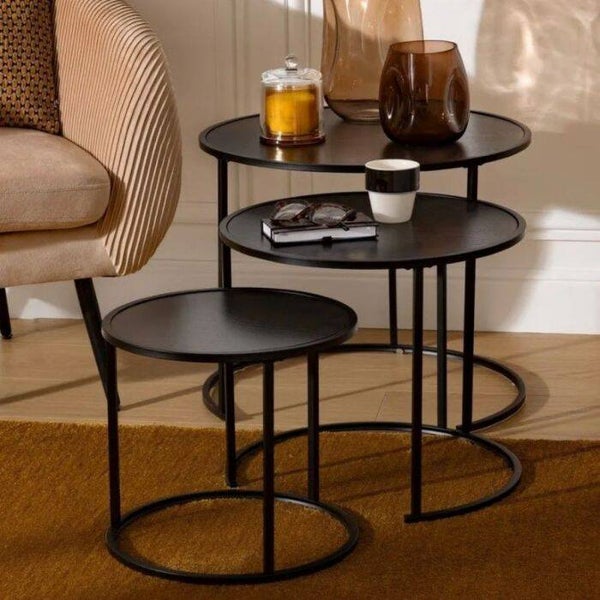 SALONTAFELS SET VAN MODEL NOAN, METAL EN BLACK MDF