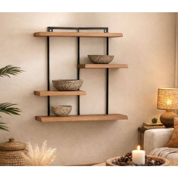 WANDPLANK 4 PLANKEN CM 70X25 H.80 IN METAAL EN ACACIAHOUT