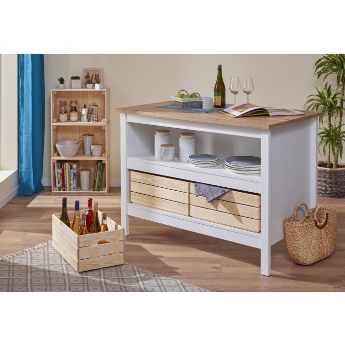 KEUKEN EILAND JULINA CM 124X75 H. 91,5 WITTE EN AMBACHTELIJKE EIK