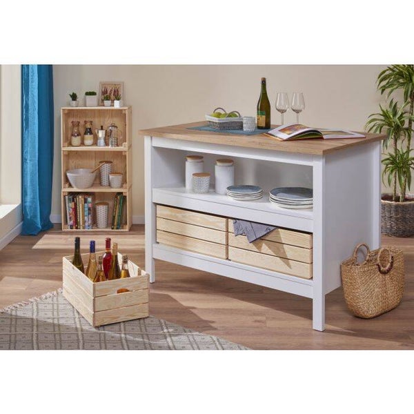 KEUKEN EILAND JULINA CM 124X75 H. 91,5 WITTE EN AMBACHTELIJKE EIK