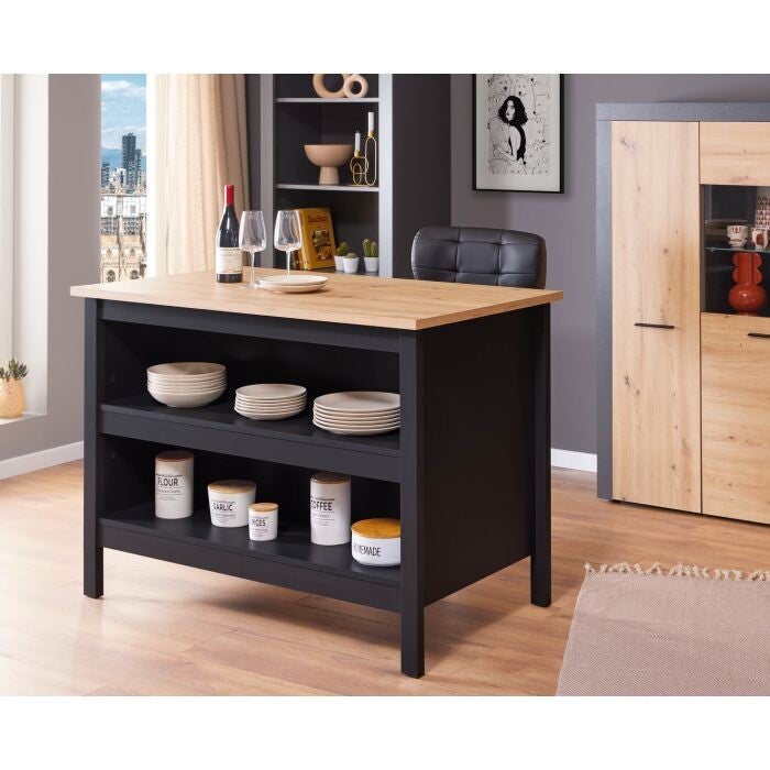 KEUKEN EILAND HELINA CM 124X75 H. 91,5 ZWARTE EN AMBACHTELIJKE EIK