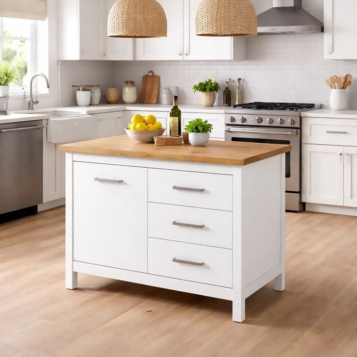 KEUKEN EILAND PIAZZA CM 124X75 H.91.5 WITTE EN AMBACHTELIJKE EIK