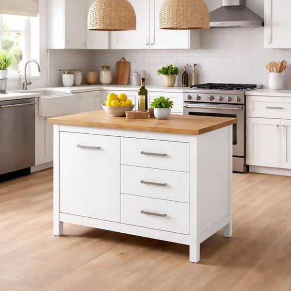KEUKEN EILAND PIAZZA CM 124X75 H.91.5 WITTE EN AMBACHTELIJKE EIK