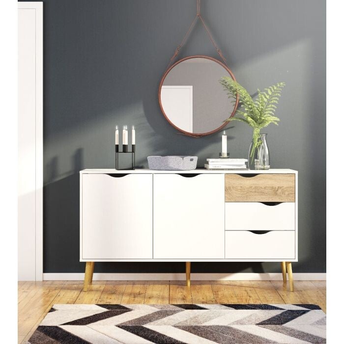 DRESSOIR MODEL OSLO CM 147,1X39,1 H. 81,7 MAT WIT EN EIKENHOUT
