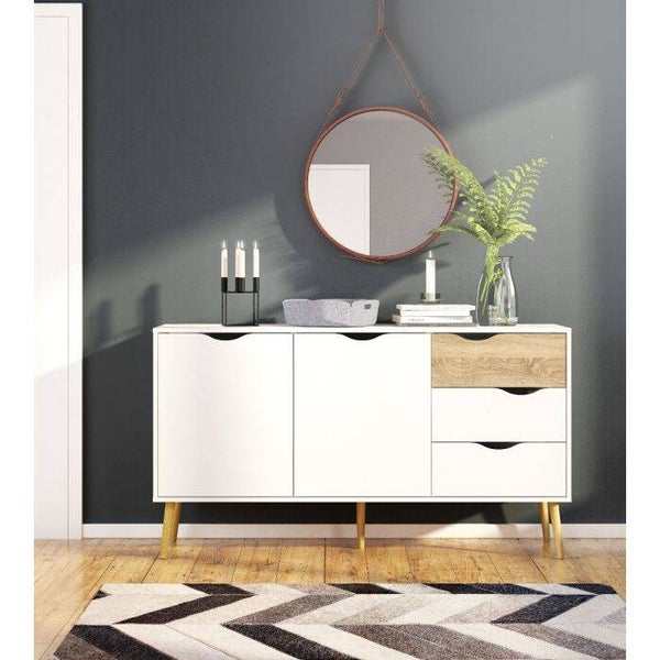DRESSOIR MODEL OSLO CM 147,1X39,1 H. 81,7 MAT WIT EN EIKENHOUT