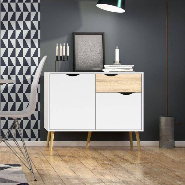 DRESSOIR MODEL OSLO CM 98,7X39,1 H. 81,7 MAT WIT EN EIKENHOUT