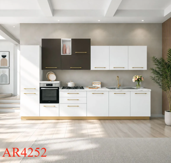 AR-TRE cucine UP DESIGN  390X60 H.240  WIT EIKEN en BRONS KLEURIG