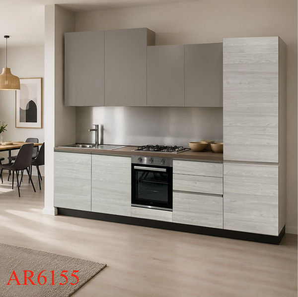 AR-TRE cucine FLO EVO EN MOD. SKY CM 300X60 H.216 WITTE WALNOOT EN UTOPIA VERSIES: RECHTS en LINKS