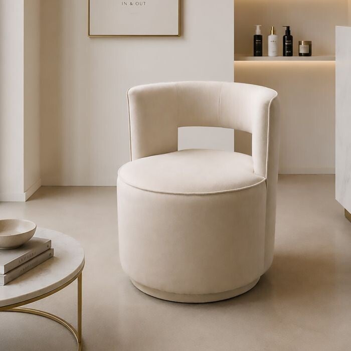 DRAAIBARE FAUTEUIL MODEL LUCAS IN STOF DIAM. CM 60 H. 75 BEIGE