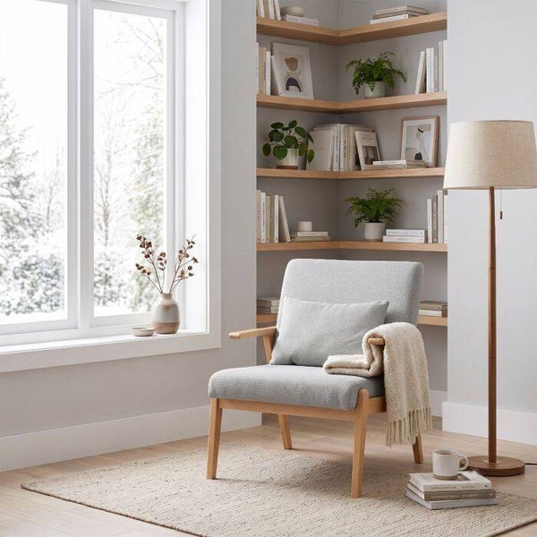 ARMCHAIR MODEL EGLE CM 71X81 H.83 IN NATUURLIJK HOUT EN DUIFGRIJS STOF