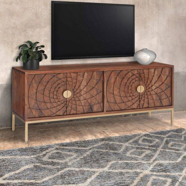 TV-STANDAARD MODEL SBJ CM 130X45 H.78 IN ACACIAHOUT HONINGBEITS