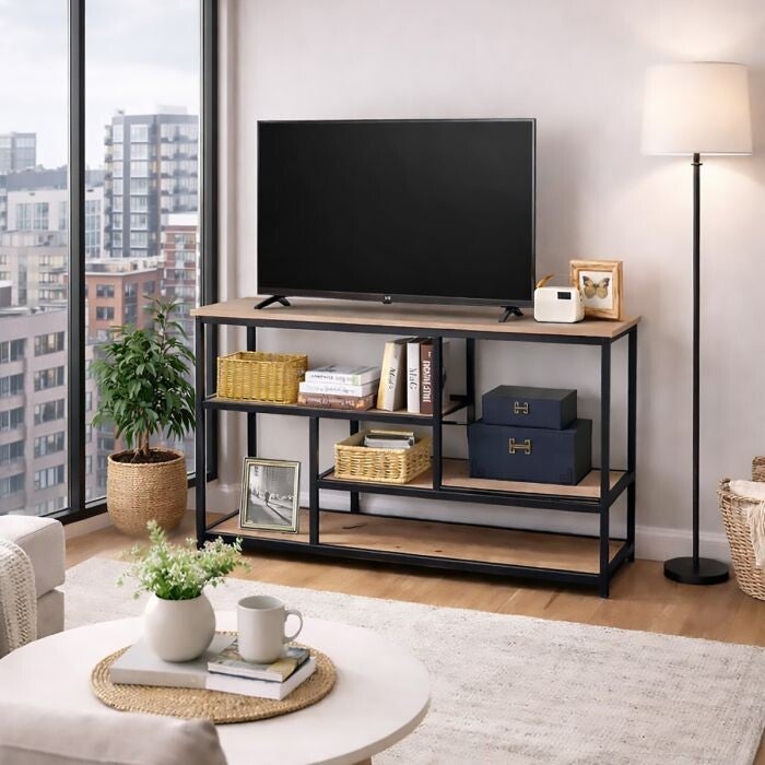 TV-STANDAARD CM 100X30 H. 65 EIKENHOUT EN ZWART METAAL