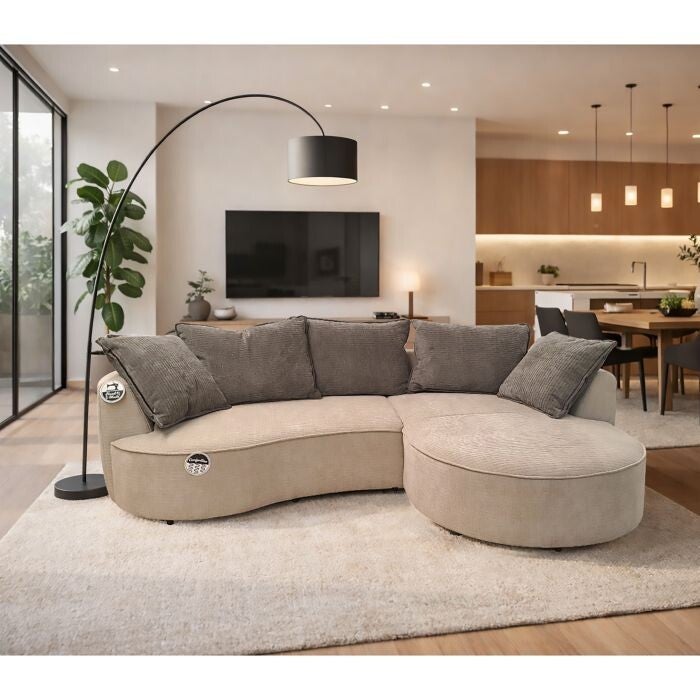 HOEKBANK MODEL SANA MET RECHTER SCHIEREILAND IN BEIGE STOF