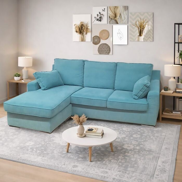 HOEKBANK MODEL HELEN MET TURQUOISE STOF AFNEEMBAAR