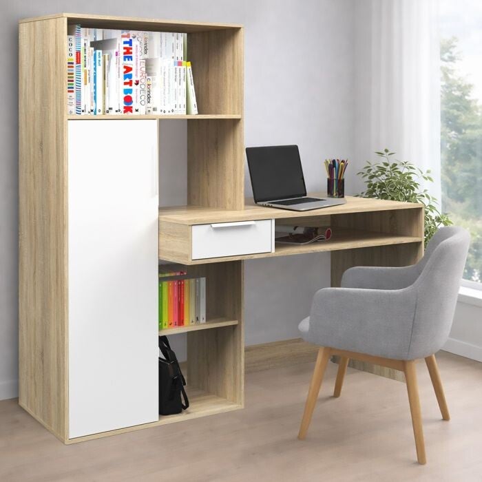 BUREAU MET BOEKENKAST MODEL PLUS CM 163X60 H. 155 SONOMA EIK