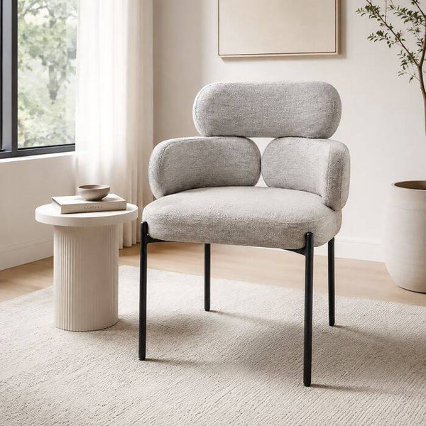 STOEL MODEL ALMA IN ZWART METAAL EN TAUPE STOF