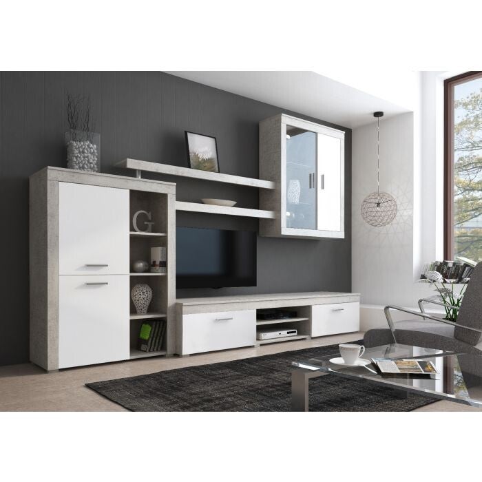 WOONKAMER MODEL CANBERRA CEMENT EN WITTE LARIKS