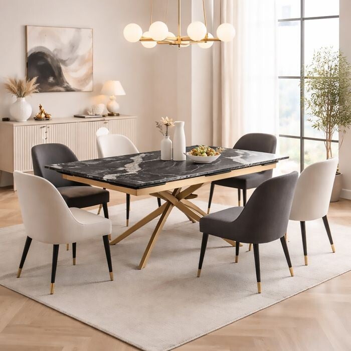 TAFEL UITSCHUIFBAAR MODEL ROYAL CM 180X90 METALEN EN MARMER-EFFECT