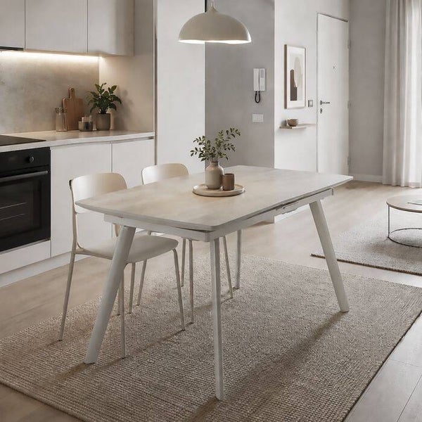 UITSCHUIFBARE TAFEL MODEL BRANDO CM 120X85 H.75 KASJMIER- EN TRAVERTIJN-EFFECT KERAMISCH