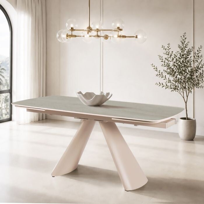 UITSCHUIFBARE TAFEL CM 165X90 KASJMIER METAAL EN TRAVERTIJN EFFECT KERAMIEK