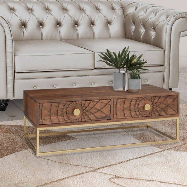 SALONTAFEL MODEL SBJ 115X55 H.40 IN ACACIA HOUT EN METAAL