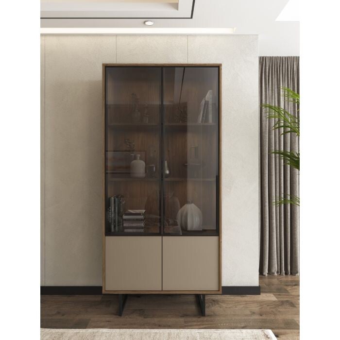 VITRINEKAST MODEL SIENNA CM 90X40 H.190 COLUMMELLA EIK EN HELDER GRIJS