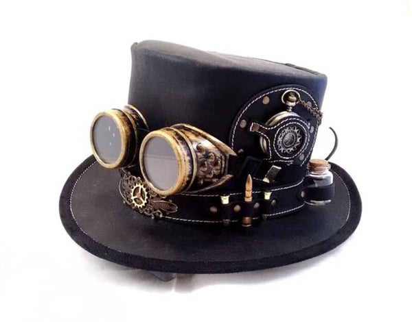 Steampunk Leder Zylinder Zeitreisender mit Brille verziert
