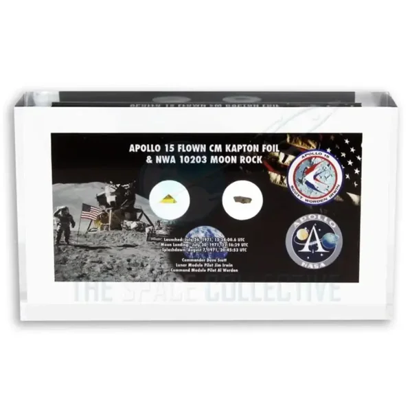 Apollo 15 Geflogene Kaptonfolie & Moon Rock Lucite
