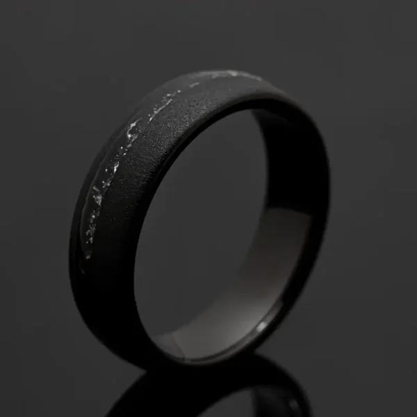 Herrenring 6 mm schwarzer Meteorit (Obsidian) mit Sandgestrahlten Finish