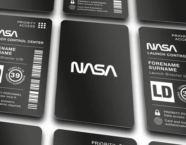 Personalisierter NASA Mission Control Aluminium Pass (Replik)