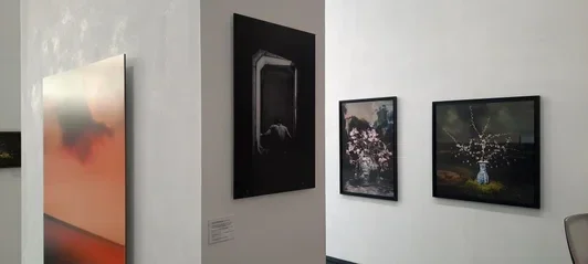 Het werk SENTIENT hangt hier tussen andere werken in Zerp Galerie in Rotterdam.