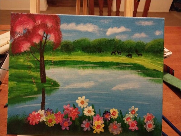 By the lake painting