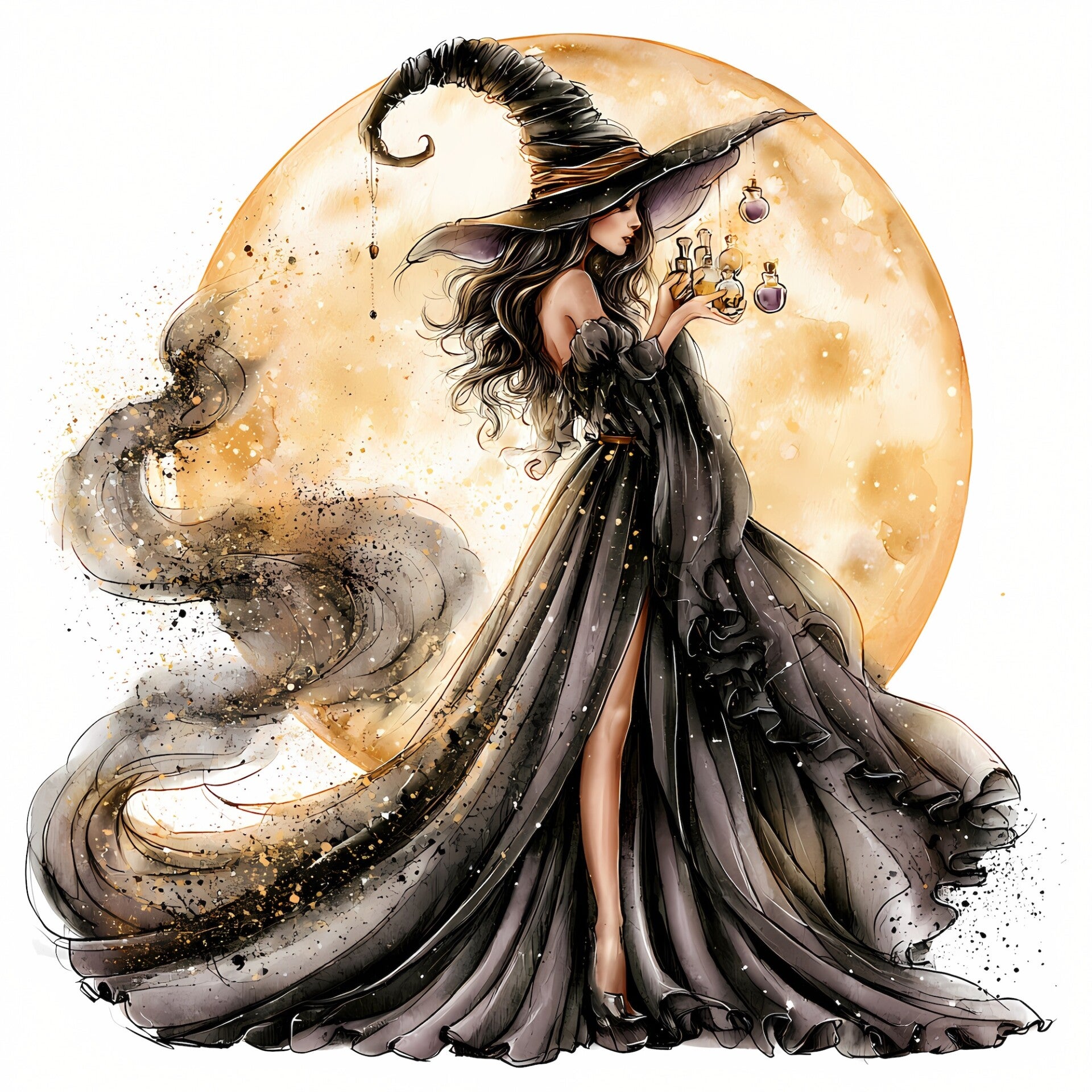 Witch with Potion Bottles