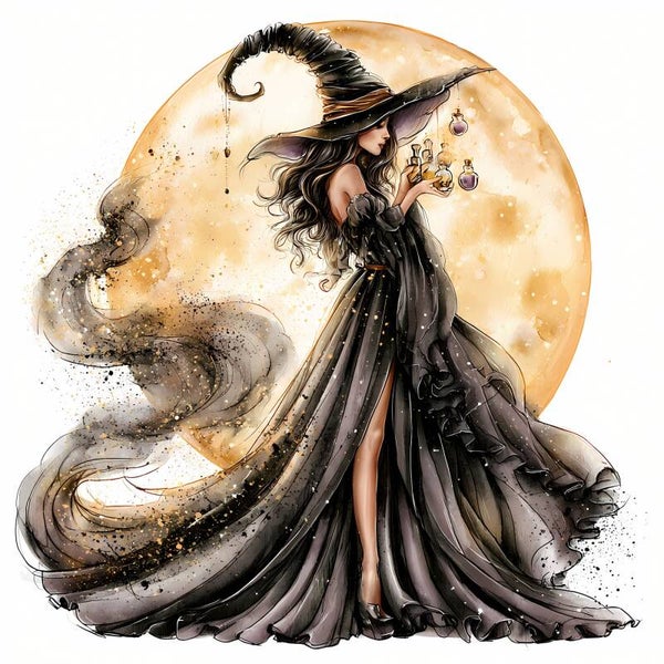 Witch with Potion Bottles