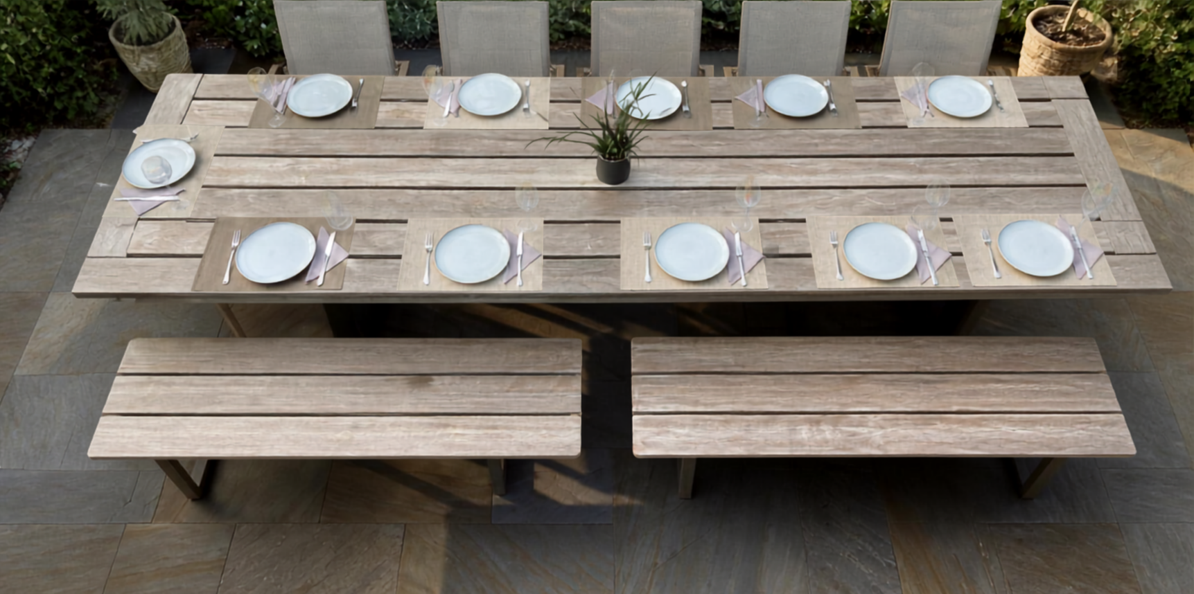 tuintafel ROYAL | 10 à 12 personen | 103 x 300cm  | Braziliaanse walnoot hout | +25jaar | Handgemaakt in België