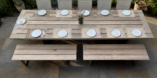 tuintafel ROYAL | 10 à 12 personen | 103 x 300cm  | Braziliaanse walnoot hout | +25jaar | Handgemaakt in België