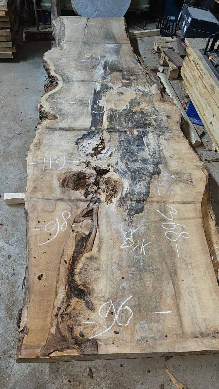 Kastanje groot tafelblad schaaldeel, 365cm lang  ca. 100breed. klimaat gedroogd.