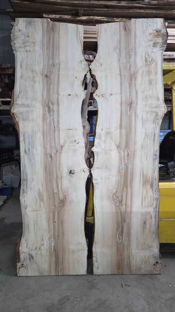 Duo kastanje schaaldelen met burl – gespiegelde set voor unieke tafel (235 cm) K02