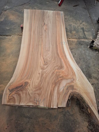 Breed tafelblad uit ulmus hout schaaldeel meer dan 100 cm breed
