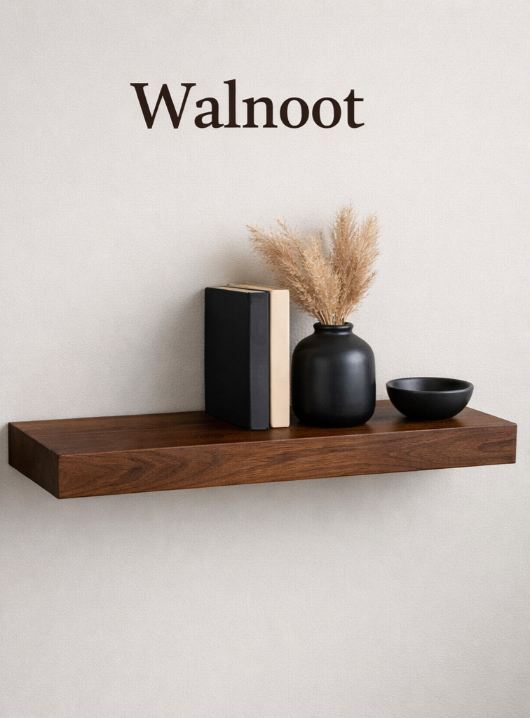 Amerikaans walnoot wandplank van massief hout, zwevend gemonteerd