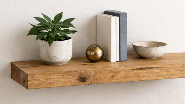 Massief rustiek eiken wandplank met RECHTE voorkant – 32 mm dik TE52