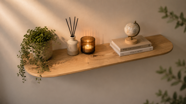 Organische eiken wandplank 180 cm met ronde uiteinden | Zwevende montage