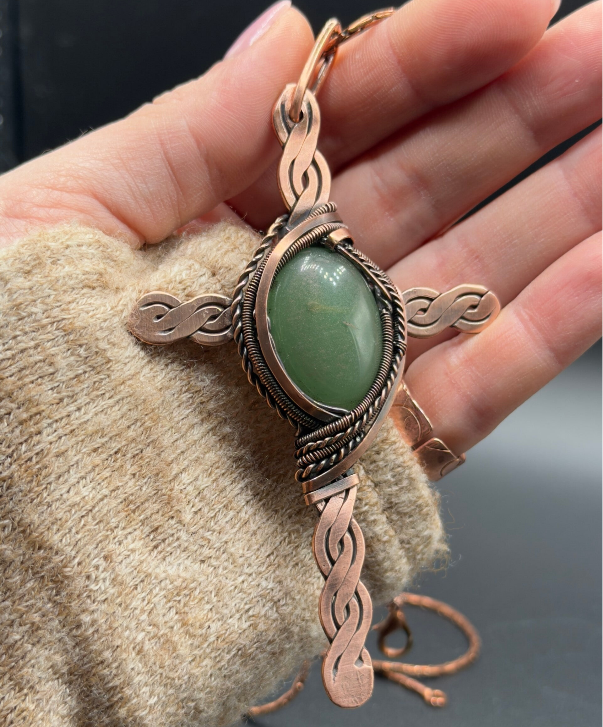 Sylvan Cross - Aventurine & Copper Pendant