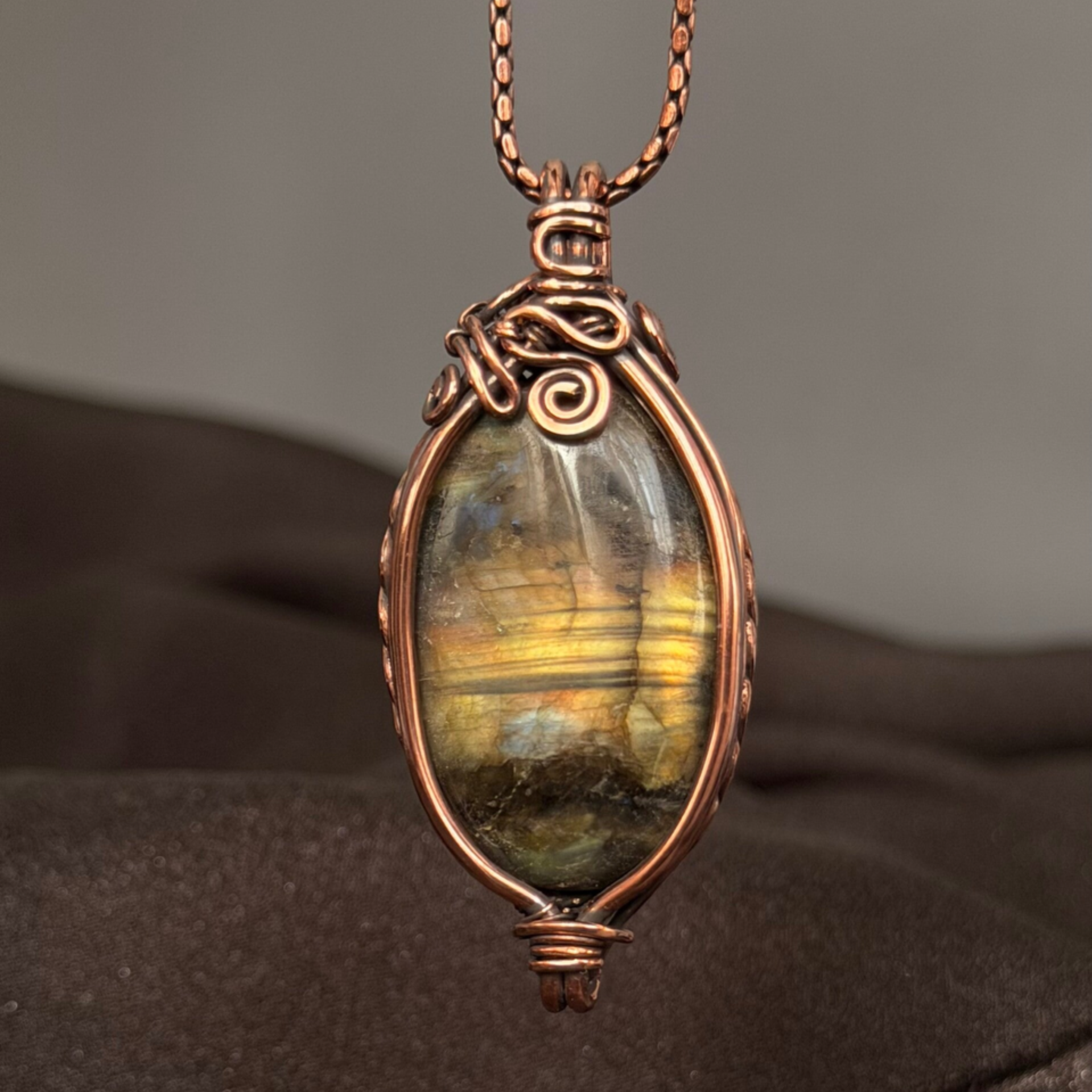 Solstice Veil - Labradorite & Copper Pendant